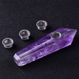 1pcs Natural Amethyst Crystal wand pipe Quartz point Cigarette holder gemstone smoke tube Healing with Metal filter