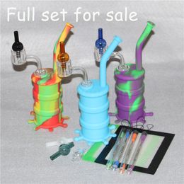 Colourful Hookahs Silicone Oil rigs with glass downstem silicon water pipe dab rig all Clear 4mm 14mm male quartz nails+silicone mats +dabber wax tools