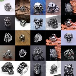 Men's Punk Rings Stainless Steel More than 30 models of men's skeleton ring silver fashion cool gothic punk wind finger ring