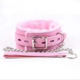 Adult Games Pink Leather Soft Fluff Neck Collar Flirt Erotic Toys Bondage Sex Role-play BDSM Sex Products Sex Toys For Couples Y18100703