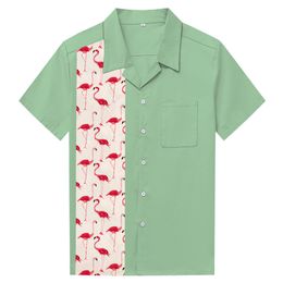 New Mens Fashion Shirts Flamingo Diamond Print Man Causal Shirts Rockabilly Clothing Hip Hop Plus Size Clothing