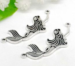 100Pcs Vintage Silver Mermaid Charms Connectors for Bracelet Charms Jewelry Making 45x16mm