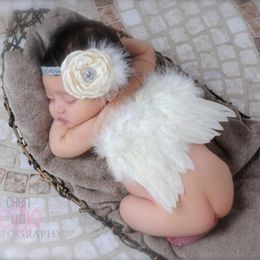 Hot Newborn Photography Props Baby Costume Cute Infant Baby Girl Feather Angle Wings Headband Outfits Set Baby Accessories Photo Props