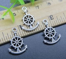 Wholesale 100pcs Rudder Alloy Charms Pendant Retro Jewellery Making DIY Keychain Ancient Silver Pendant For Bracelet Earrings 21*14mm