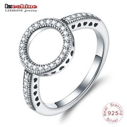 Genuine 925 Sterling Silver Ring Forever Love Clear CZ Circle Round Finger Rings For Women Luxury Jewelry bijoux