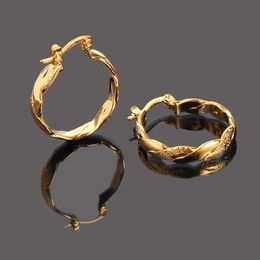 22K 23K 24K Thai Baht FINE YELLOW SOLID GOLD GP EARRINGS Hoop E India Jewellery Brincos Top Quality Wave