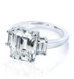 1CT 2CT 3CT White Gold Three Emerald Cut Fashion Moissanite Ring With Certificate309G