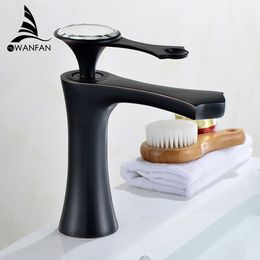 Basin Faucets Modern Gold Faucet Single Hole Bathroom Faucets Black Bathroom Sink Mixer Taps Diamond on Handle Top WF-18055