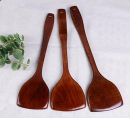 Home Flatware new Natural Wood Turners With Long Handle Not Stickt Pot Cook Frying Egg Steak Fish Cooking Utensils Kitchen Accessories KD1