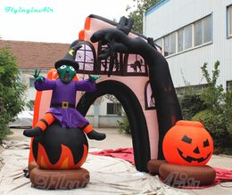 3m Halloween Entrance Arched Door Inflatable Arch Reusable Hallowmas Archway with Wizard and Pumpkin
