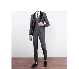 Handsome Shawl Lapel Grey One Button Groom Tuxedos Men Suits Wedding/Prom/Dinner Best Man Blazer(Jacket+Pants+Tie+Vest)