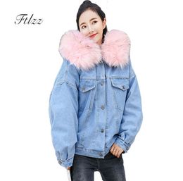 Women Denim Jacket New 2018 Autumn Winter Woman Casual Loose Hooded Faux Fur Collar Harajuku Short Jeans Coats Casaco Feminina