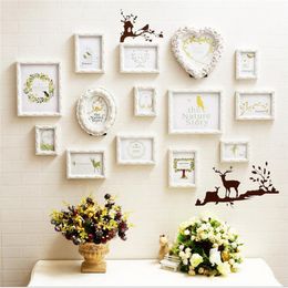 white wedding picture frames UK - 3D Carved Wood Picture Frames Sets Wall Decor,14 pcs set Love Photo Frame Combination for Wedding,White Family Photo Frames Oval