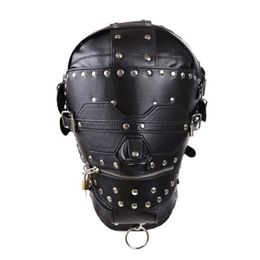 PU Leather Hood Masks Adult Products Fetish Full Cover Head Bondage Restraints Mask with Lock Cosplay Slave Sex Toy for Couples