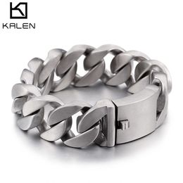 Mens Bracelet 215MM Silver Brushed Matte Stainless Steel Charm Link Chain Unique Jewelry For Male KALEN