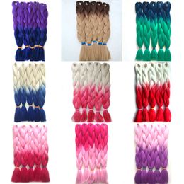 Folded 24 Inch 100g Kanekalon Jumbo Braiding Hair Two Tones Ombre Color Synthetic Braids Hair Extension Ombre Braiding Hair Free Shipping