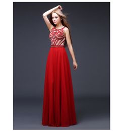 New High-Quality Red Formal Evening Dresses Round Neck Zipper Handmade Beaded A Long Paragraph Ball Prom Dresses HY134