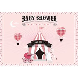 Baby Shower Backdrop Pink Printed Crescent Moon Hot Air Balloons Carriage Princess Girl Circus Birthday Party Background Custom