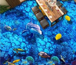 Custom 3D Floor Wallpaper Bathroom Kitchen 3D PVC Floor Mural Self-adhesive Thickened Wallpaper Waterproof Ocean World