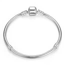 (Em estoque)Factory Wholesale 925 Sterling Silver Bracelets 3mm Snake Chain Fit Pandora Charm Bead Bangle Bracelet Jóias Presente Para Homens Mulheres