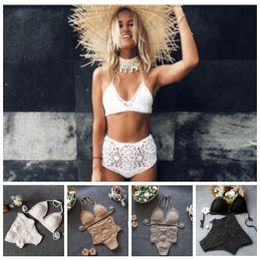 Bikini Crochet Hand-woven Swimwear Women Knitted Sexy Swimsuit Summer High Waist Bikini Bathing Suits Tankini Beachwear Bras Panties B4085