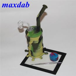 Silicone Water Pipe bongs hookah with 4mm thickness quartz nail and 120mm dabber tool silicon oil rig dab jar