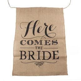 HERE COMES THE BRIDE Burlap Bunting Banners Garland Kit for Vintage Rustic Wedding Backdrop Decoration