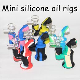 Silicone Tobacco Mini Smoking bong Cigarette Pipe Mini Water Hookah Bong 10 Colours Portable mini silicone bong Accessories dab Tool DHL