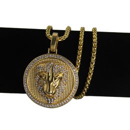 Hot Mens Hip Hop Jewelry Iced Out Placcato oro 18 carati Fashion Bling Bling Lion Head Ciondolo Collana da uomo Gold Filled per regalo / regalo