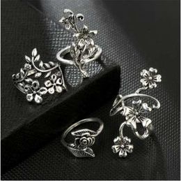 RAVIMOUR 4pcs Bague Femme Vintage Knuckle Rings for Women Turkish Big Flower Leaf Midi Finger Ring Set Boho Punk Jewellery 2018