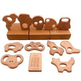 Wood Teething Toys Baby Teether Wooden Cell Phone Bicycle Animal Teethers Beech Wood Pacifier Pendant DIY Wooden Accessory