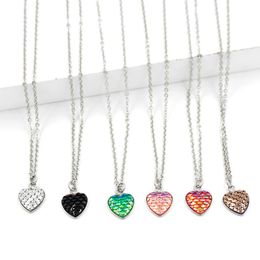 12 colors Love Heart Shape Mermaid Fish Scale Pendant 12mm Druzy Drusy Necklace Stainles Steel Women Jewelry