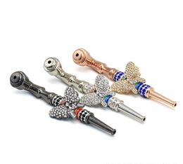 New cigarette holder portable three color butterfly pattern with metal smoking pipe removable smoking set