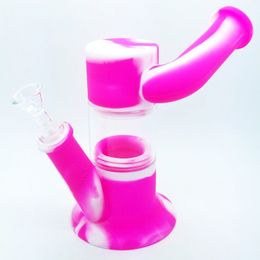 -Wasserpfeife betupfen Anlage rosa Rauch Mädchen einzigartige Silikon + Glas Wasser Bong rauchen Wasserpfeife tupfen Anlage mit 14mm männliche Schüssel China Wholesale