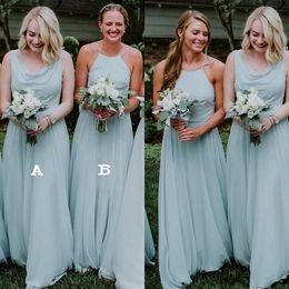 Dusty Sage Country Bridesmaids Dresses Mixed Match Chiffon Halter Boho Garden Beach Maid of Honour Gown Floor Length Long Cheap wedding Guest