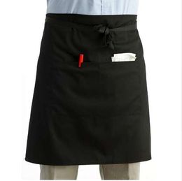 LUOEM Universal Unisex Women Men Kitchen Cooking Waist Apron Short Apron Waiter Apron with Double Pockets (Black)