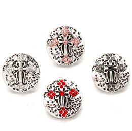 Fashion Crystal Cross 18mm Snap Button Jewelry Vintage Flower Engraved Noosa Chunks DIY Ginger Snap Button Charms Bracelet Necklace