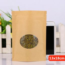 13x18m Stand Window Clear Showcase Kraft Paper Zip Lock Grip Packaging Food Bag Baking Candy Snacks Tea Heat Sealing Reusable Package Pouch