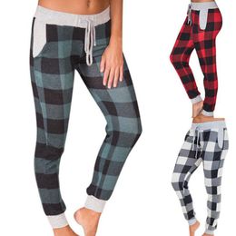 Plaid Long Pants Drawstring Sports Slacks Trousers Sweatpants Women Casual Jogger Dance Harem Sport Pants 3 Colors OOA4144