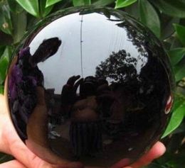 100MM+stand- Natural Black Obsid ian Sphere Large Crystal Ball Healing Stone@@