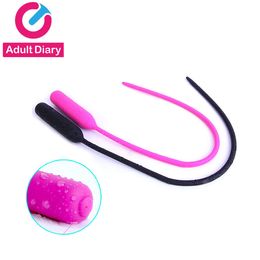 Adult Diary 45cm long Urethral Vibrator Catheter Silicone Penis Plug Sex Toys For Woman Men Couples Clitoral/vagina Masturbator Y1890803