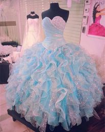 2018 Sexy Sweetheart Appliques Ball Gown Quinceanera Dress with Sequines Organza Sweet 16 Dress Vestido Debutante Gowns BQ145