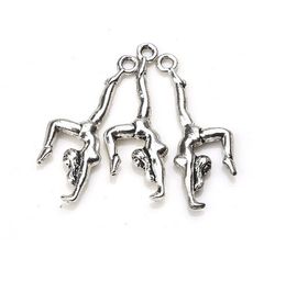 100Pcs alloy Gymnastics Charms Antique silver Charms Pendant For necklace Jewellery Making findings 30x11mm