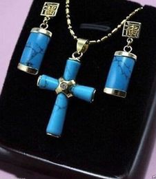 new Style Hot sale********Gorgeous Turquoises"cross" Pendant Necklace + Earrings Fashion Wedding Party Jewellery