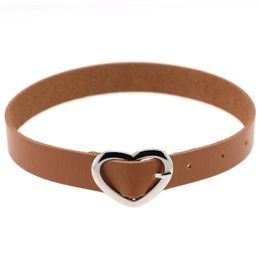 Metal Heart Love Choker Necklace Pin Buckle Adjustable Leather PU Women Collar Bracelet Bangle Cuff Fashion Jewelry