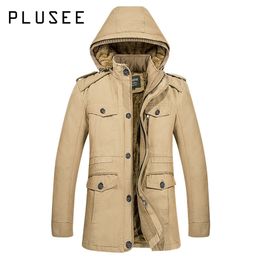 Plusee Coat Plus Size 5XL 6XL Men 2017 New Winter Slim Solid Cotton Thick Zipper Mid-Length Stand Collar Plain Plus Size Coat