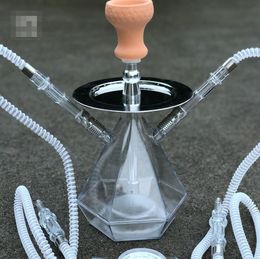 hookah double hose UK - Double Hookah Shisha Bong Smoking Pipe Acrylic Set Cool Ceramic Bowl Arab Stem Tools Oil Rig LED Lamp Two Hose diamond