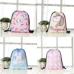 3D Printed Drawstring Bags Fashion Soft Polyester Fiber Storage Bag Flamingo Unicorn Pattern Shopping Backpack Popular 6 8gc BB