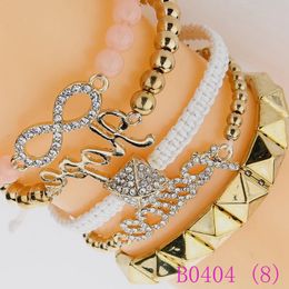 3pcs Punk Hope & Peace & Infinity & Rivet Beads Bracelet Sets Women Gold Colour Multilayer Gift Jewellery B0404