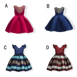 2018 New Fashion Baby Girls Lace Princess Dresses Kids Striped Party Dress Summer Sleeveless Dress Clothing 4 Styles Free Shipping